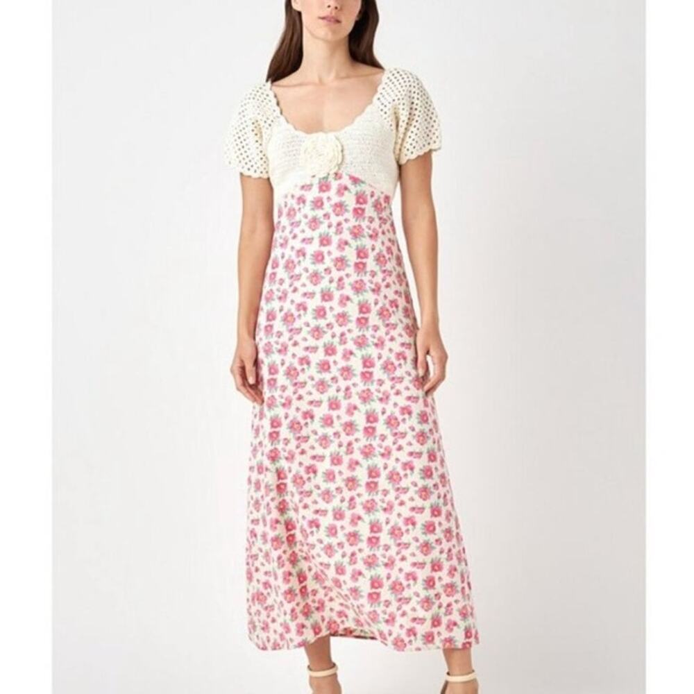 English Factory Crochet Floral Maxi Dress Size Small